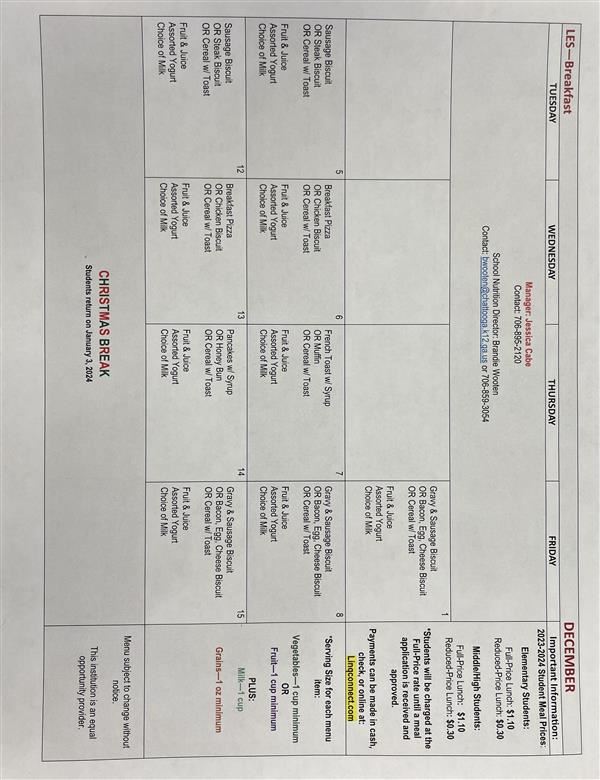DEC B-fast Menu