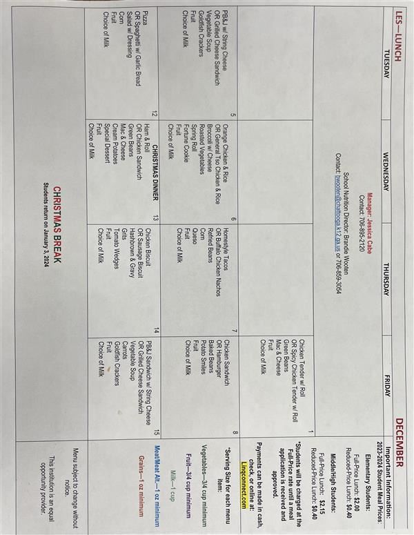 DEC Lunch Menu